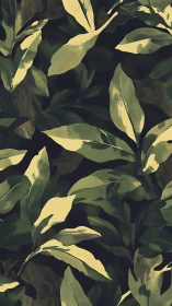 Stylized tropical foliage pattern in muted green tones.