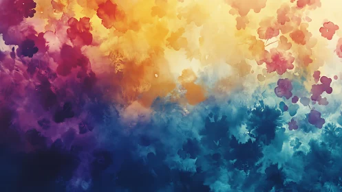 Vibrant watercolor clouds in warm and cool color fusion.