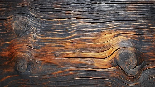 Burnt wood texture with distinct knots in rustic style.