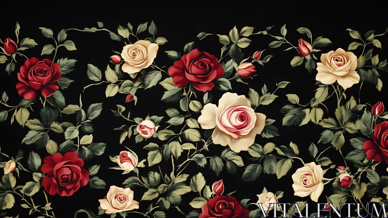 Elegant Roses Dance Across Dark Velvet Dreams.