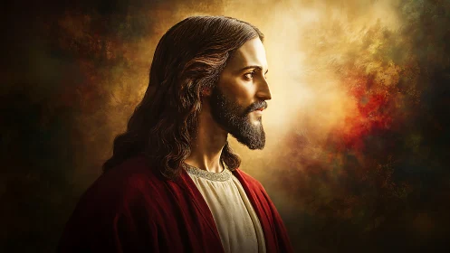 Digital side-profile portrait of robed bearded man in glow