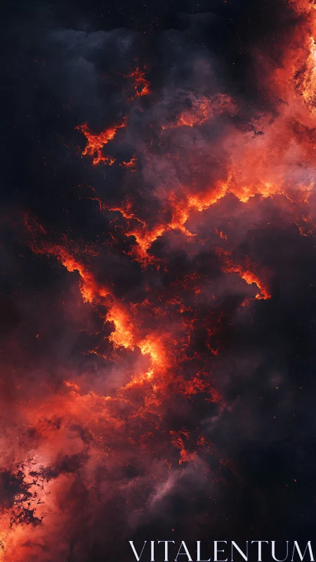 Cosmic Inferno: Fiery Nebula Erupts Across Starlit Darkness