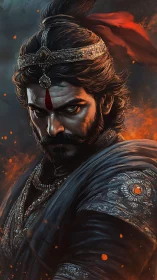 Ember-eyed warrior prince carves defiance from swirling dusk