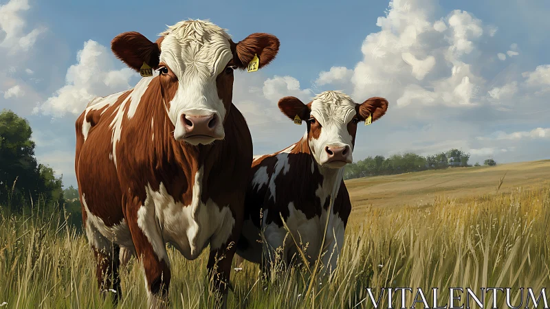 Pasture guardians gaze across rolling fields of summer sky.