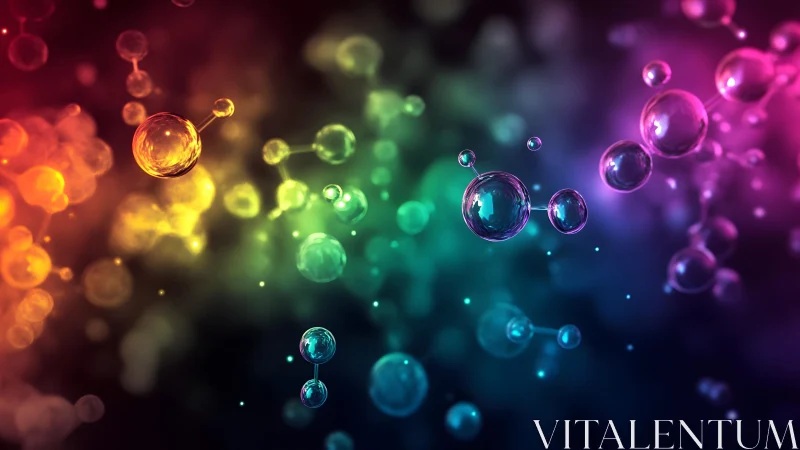 Colorful abstract molecular structure with glowing 3D bubbles.