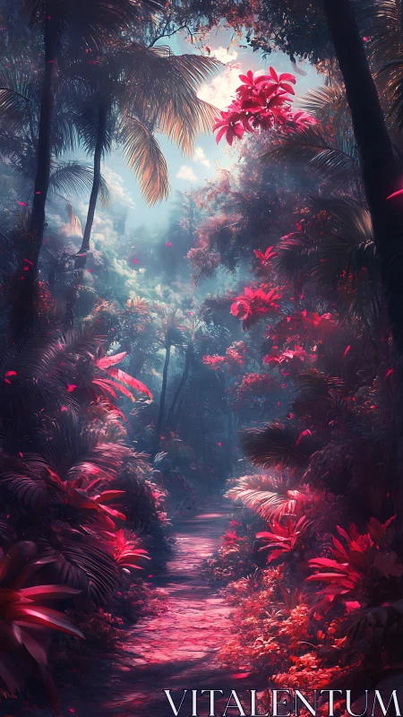 Enchanted Tropical Pathway Through Vibrant Bloom.