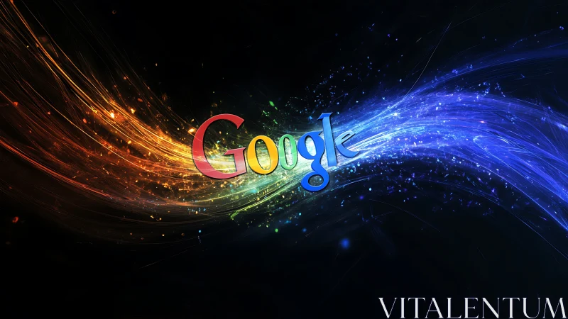 Google logo ignites across swirling neon light trails.