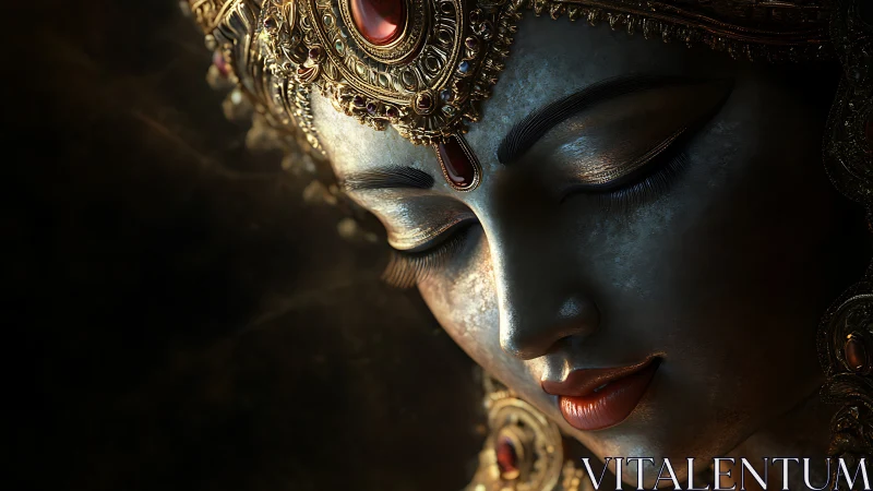 Golden quietude in a goddess’s softly illuminated face.