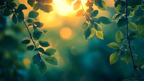 Sunlit Green Leaves With Dreamy Bokeh in Soft Nature Style.