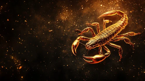 Celestial ember scorpion drifting through molten starlight.