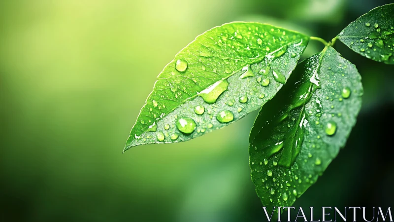 Morning dew sparkles gently across fresh green leaves