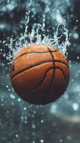 High-speed capture isolates wet basketball with dynamic water splash