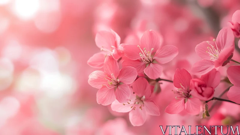 Pink Cherry Blossoms in Soft Focus Bloom.