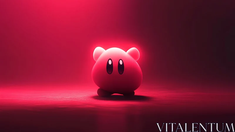 Round pink character under central red spotlight on floor.