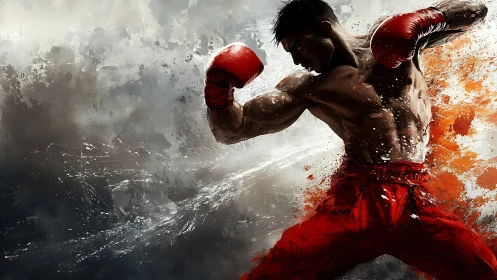 Dynamic Boxing Fighter in Action Stance.