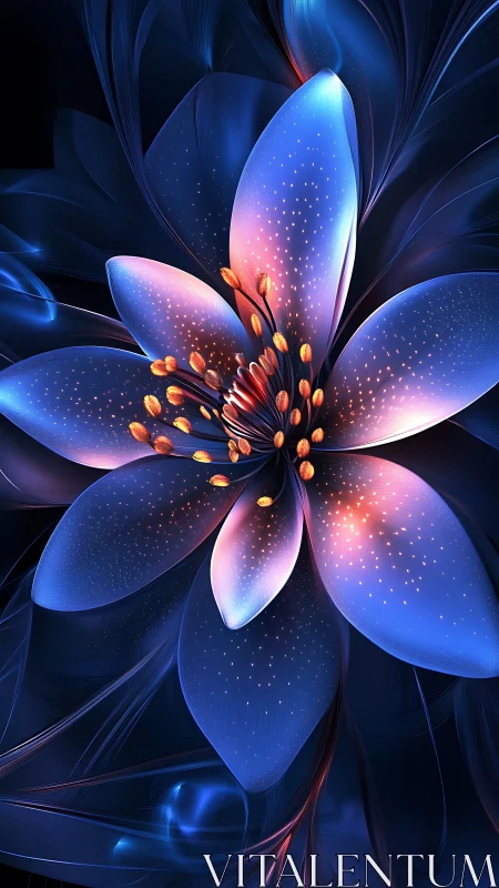 Digital macro rendering depicts luminous stylized flower form