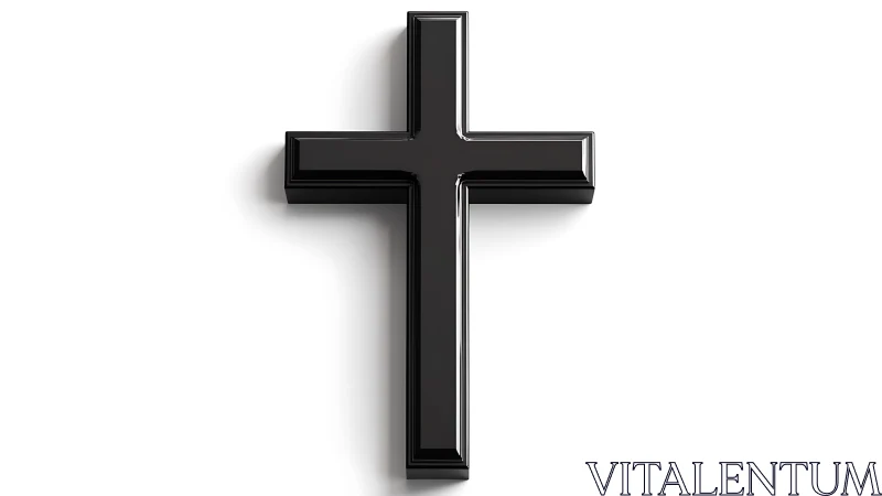 Glossy black Latin cross with minimalist 3D relief rendering.