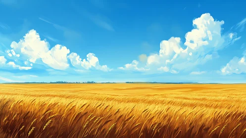 Sweeping wheat field under stratocumulus clouds in saturated daylight