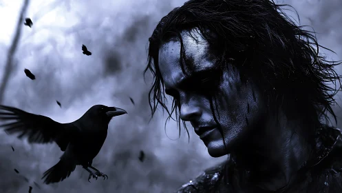 Midnight mourner bends toward a whispering raven&rsquo;s wing.