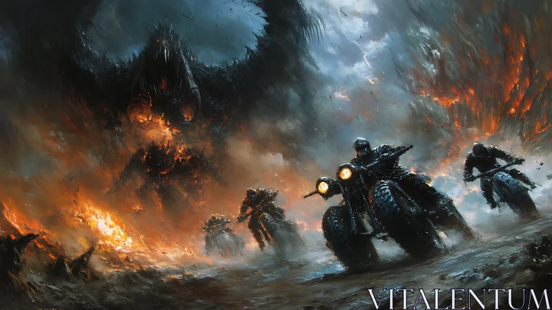 Hellstorm Riders outrun a colossal fireborn demon skyward.