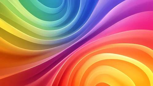 Curved rainbow gradients intersect in layered digital waves