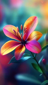 Multicolored Flower with Gradient Petals Against Blurred Background