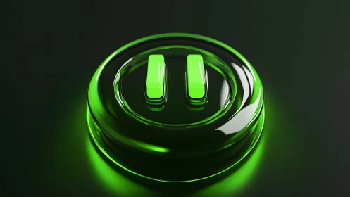 Glossy green pause button in modern 3D digital style.