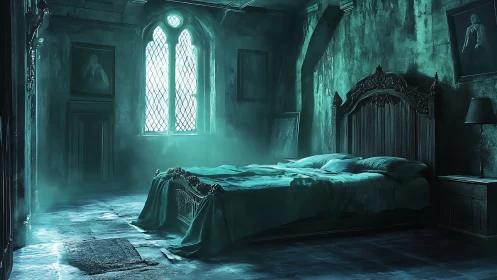 Moonlit dust and haunted velvet dreams in a forsaken chamber.