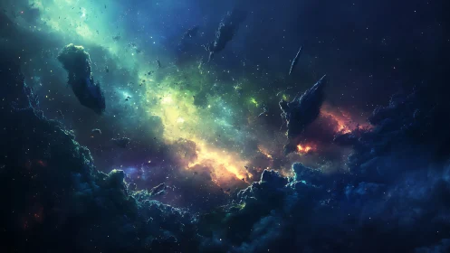 Volumetric nebula clouds and fractured asteroids in high-energy void