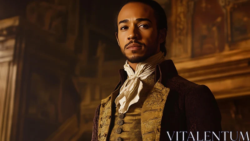 Regal gentleman in ornate 18th century waistcoat portrait.