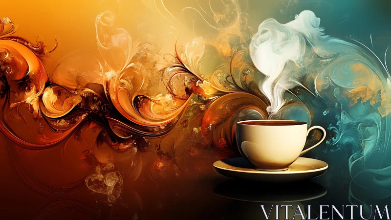 Steam-kissed coffee cup swirling through molten morning hues.