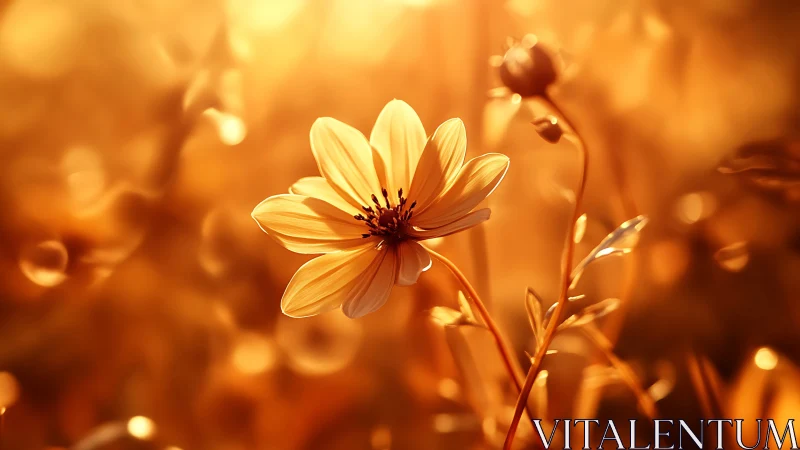 Backlit golden blossom in shallow-depth photorealistic glow.