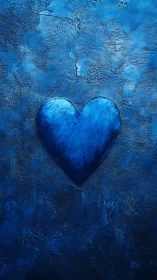 Deep Blue Heart: Contemporary Oil Painting with Textured Surface.