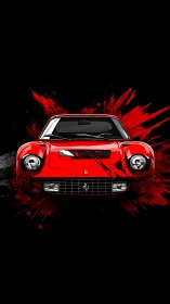 Front-view red sports car illustration with dynamic paint splashes