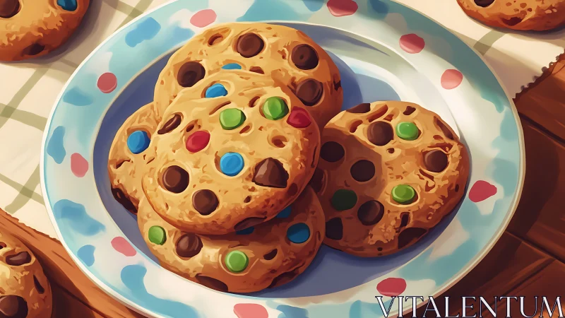 Colorful Candy-Filled Cookies on Blue Plate