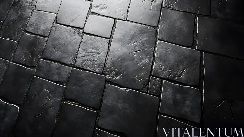 Dark stone tile floor with subtle texture in dramatic lighting.