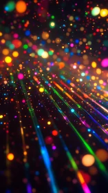 Neon light trails cascade through dense multicolor bokeh field.