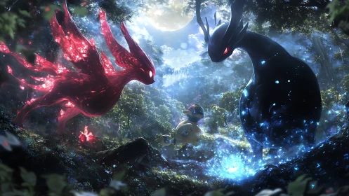 Luminous forest duel lets moonlit spirits argue in color