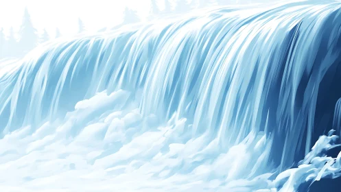 Hydrodynamic waterfall cascade rendered in layered vector strokes.