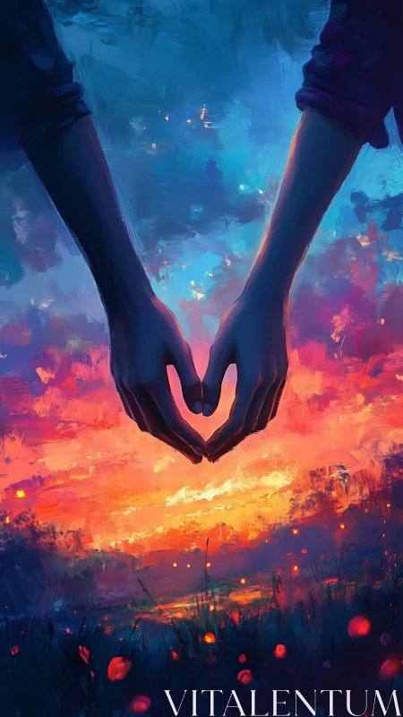 Hands Frame Fiery Landscape Cosmos.