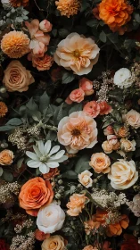 Floral arrangement with roses, dahlias, and complementary botanicals.