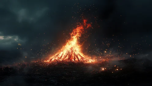 Volcanic Eruption with Dramatic Pyroclastic Flow and Radiant Lava Burst