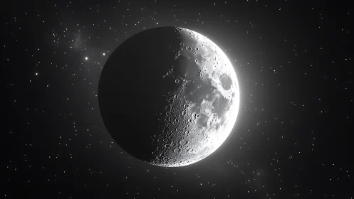 Moonlit crescent drifting softly through quiet starlight.