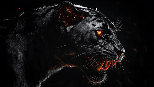 Black panther profile rendered with glowing molten eyes