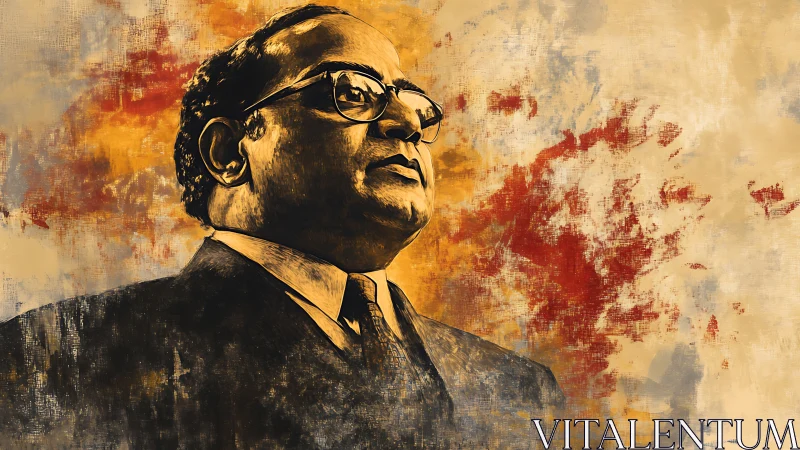 Portrait of confident suited man against warm abstract backdrop.