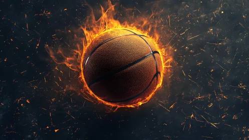 Basketball floats centered in frame wrapped in bright orange fire