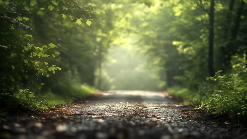 Forest Path Bathed in Golden Sunlight.