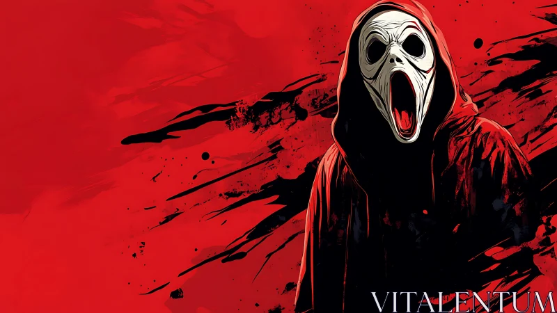 Red spectral figure with contorted mask and kinetic splatter field.