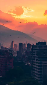 Sunset-warmed towers breathe beneath drifting mountain mist