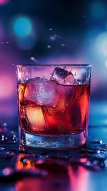 Beverage with Ice in Ambient Neon Lighting